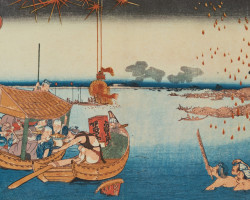 A fireworks display at Ryogoku Bridge A fireworks display at Ryogoku Bridge